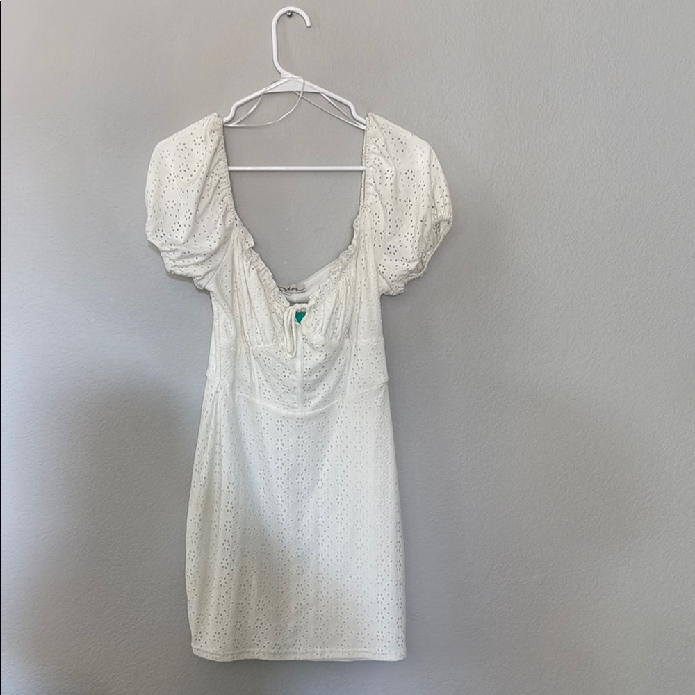 White Eyelet Dress with Puff Sleeves